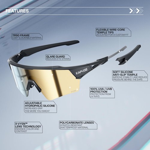 KAPVOE Cycling Glasses Men Women Sport Sunglasses UV Protection Mountain Bike Sunglasses MTB Bicycle Riding Glasses TR90 Frame Baseball Shades Running Triathlon Cycle Golf Gold