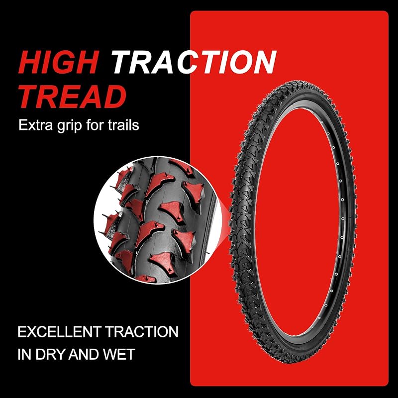 26x1.95 Inch Mountain Bike Tires & Tubes Set (2 Pack) Foldable, Schrader Valve