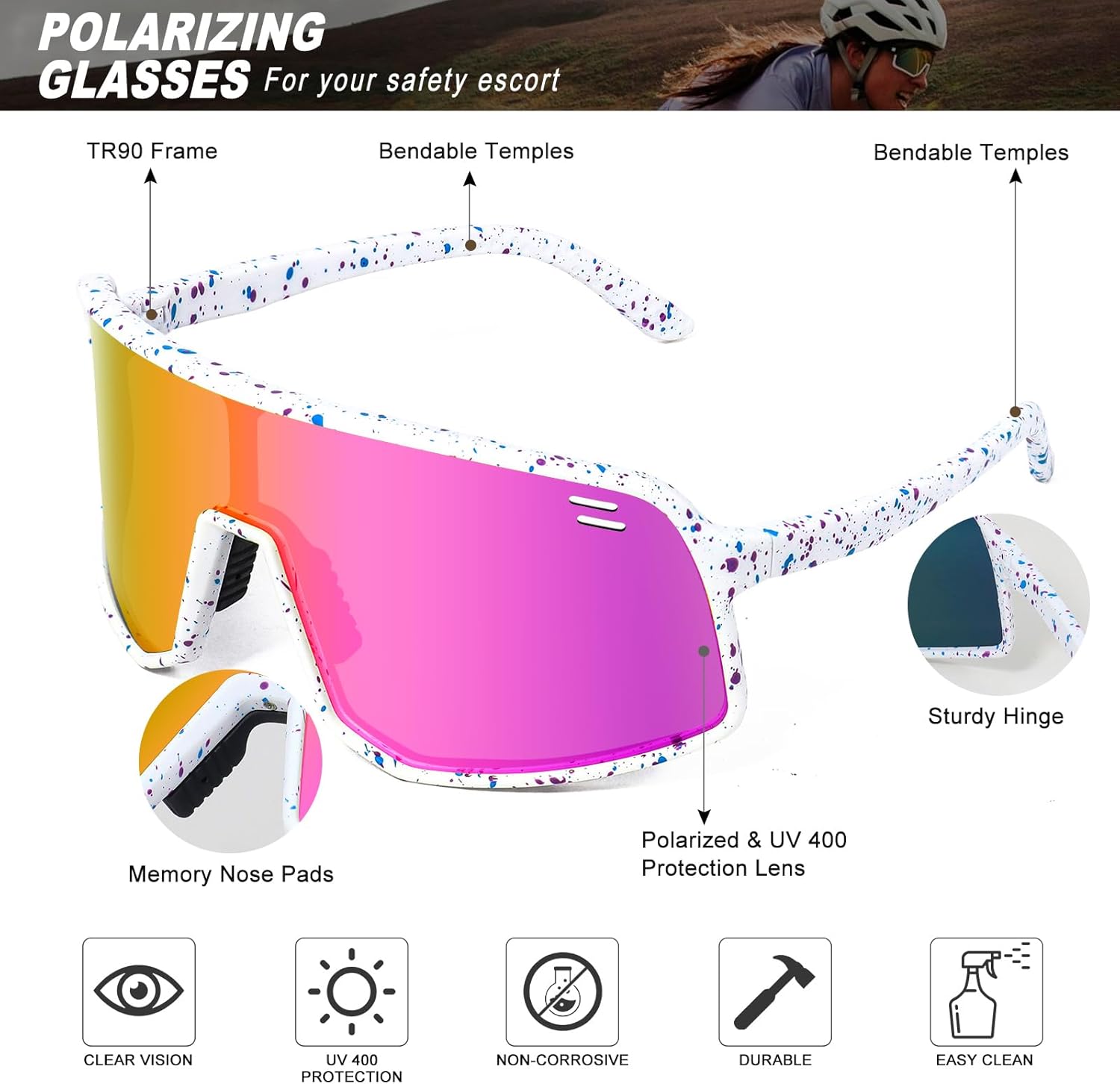 Polarized Cycling Glasses - UV400 Protection Sports Sunglasses for Men & Women | Ideal for MTB, Fishing, Running