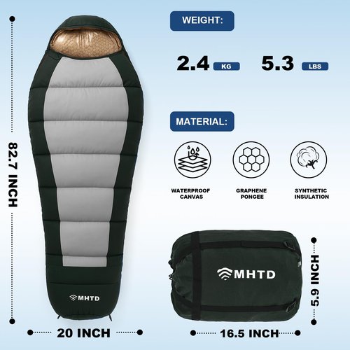 MHTD All Season Sleeping Bag for Adults 0 Degree,Cotton Canvas with YKK Zipper Compact Backpacking Mummy Camping Sleeping Bag