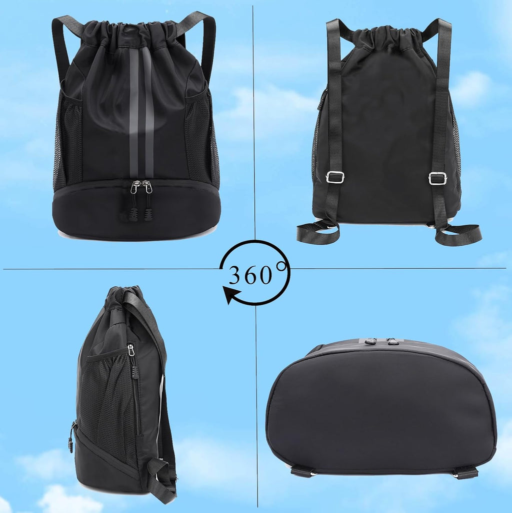Skiennix Drawstring Backpack - Water Resistant Sports Gym Bag with Shoe Compartment | Ideal for Soccer & Basketball
