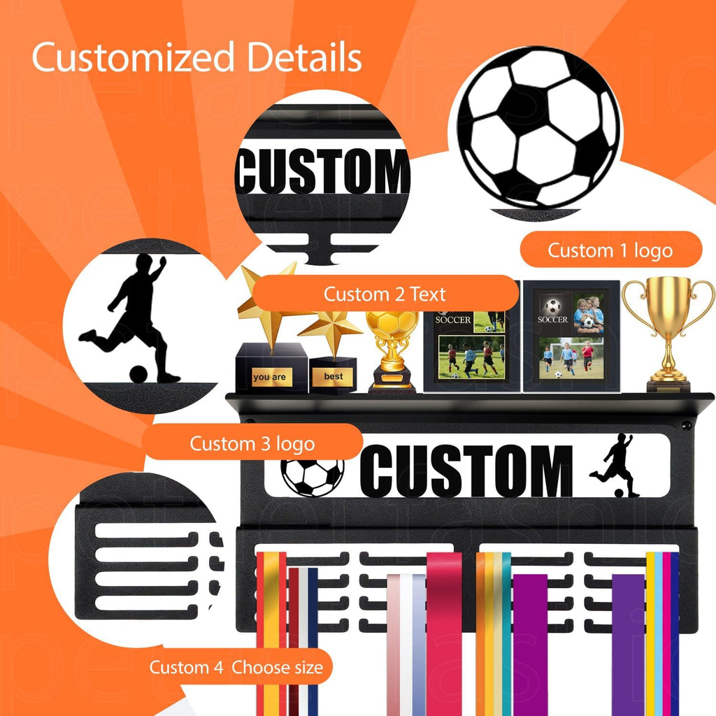 Personalized Medal Holder - Custom Name Display Rack for Awards & Ribbons | Metal Wall Mount for 63 Medals