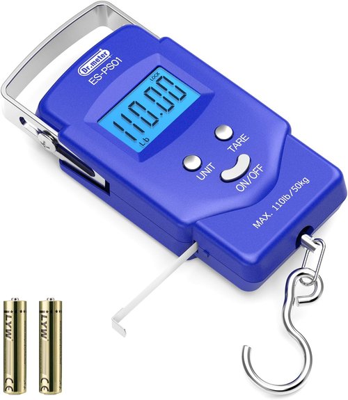 Dr.meter Fishing Scale - 110lb Digital Luggage Scale with Backlit LCD & Measuring Tape | Compact Size, Batteries Included