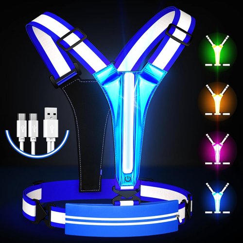 LED Reflective Vest by Skiennix - USB Rechargeable Light-Up Running Gear with Chest Phone Holder