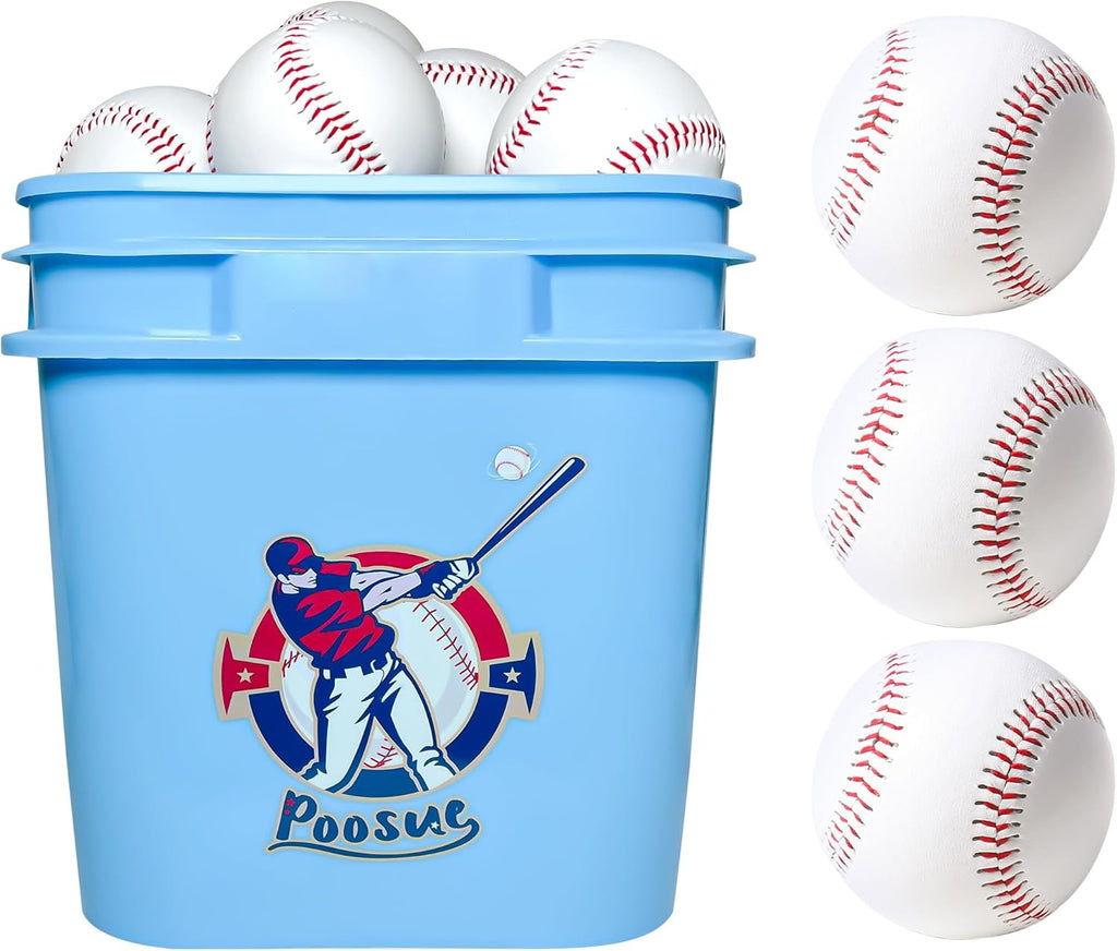 Skiennix Youth 12U Soft Leather Baseballs - 24 Count Durable Practice & Game Balls with Bucket
