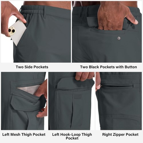 Jessie Kidden Men's Lightweight Water-Resistant Fishing & Hiking Shorts - Quick Dry, Expandable Waist