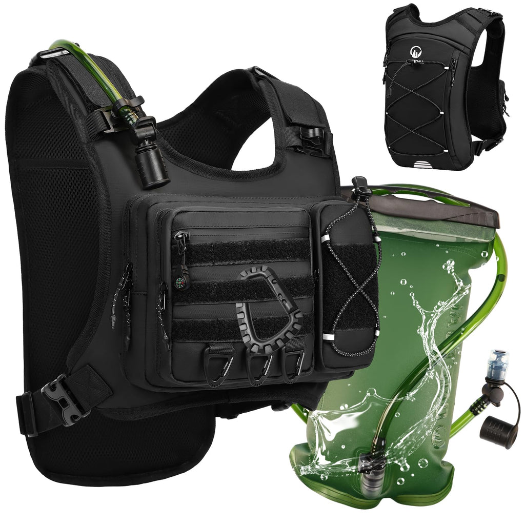 ONETOALL Running Vest with 2L Leakproof Water Bladder, Chest Pack for Hunting with Insulated Compartment for Men & Women Running, Cycling, Camping, Hiking, Skiing