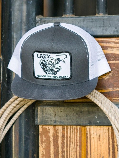 Lazy J Ranch Charcoal Grey & White Willow Cattle Headquarters Classic Five Panel Trucker Hat - Adjustable Unisex Country Hats, Vintage Trucker Hat