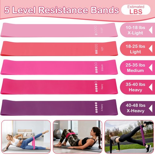 Hoedia Pilates Kit for Women, Pilates Equipment Ring and Ball Set with Resistance Bands, Yoga Strap, Core Sliders, Socks, Bag & Guide for Starter Home Workout Fitness Gym Essentials, Pink