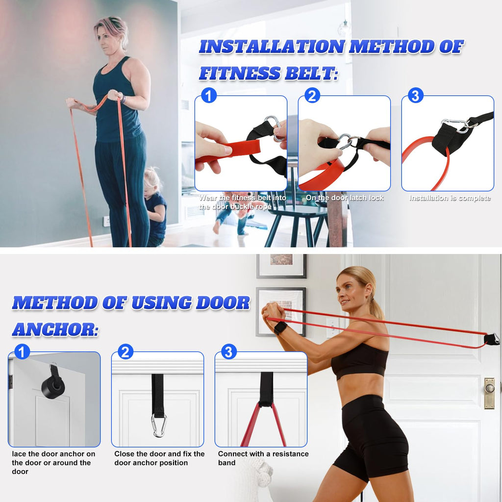 Giiyr Resistance Bands Set for Men & Women - Exercise Band with Door Anchor, Pull Up Bands for Strength Training, Stretching, Powerlifting, Home Workouts (Red)