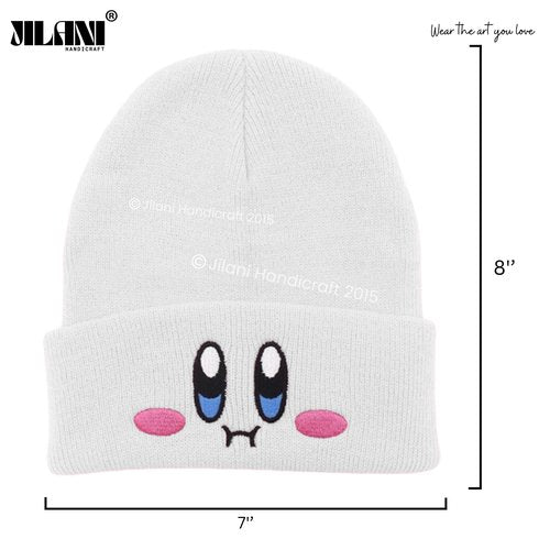 JILANI HANDICRAFT Kid-by Beanie Cute Anime Hat Kawaii Accessories Beanie Slouchy Embroided Face Knit Hats for Adult (Acrylic, White)