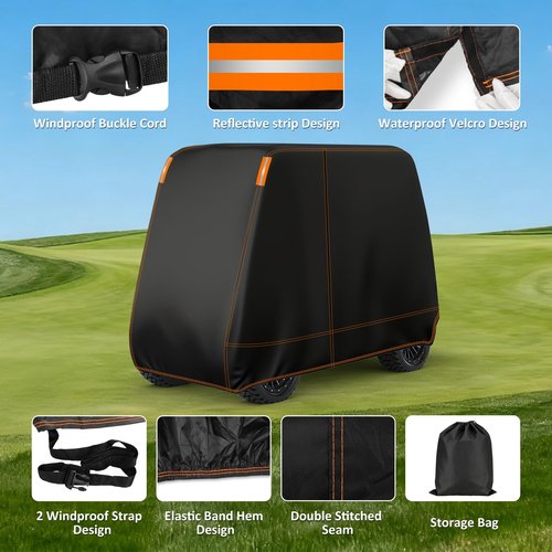 Falafa Golf Cart Cover 6 Passenger, Heavy Duty 420D Waterproof All Weather Protection, Universal Fit for EZGO Club Car Yamaha with Storage Bag & Reflective Strips