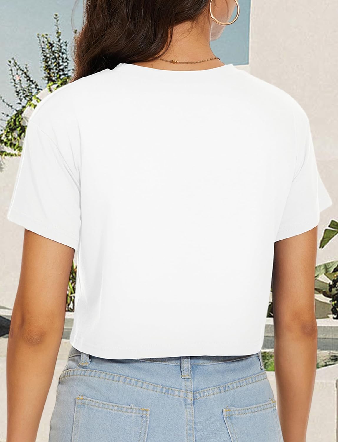 Skiennix Women's Summer Crop Top - Short Sleeve Round Neck Casual Blouse | Loose Fit, Stylish Design