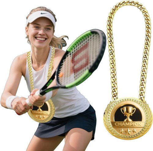 Greatest of All Time Turnover Chain - 6" Gold Medal Trophy Necklace for Sports Achievements