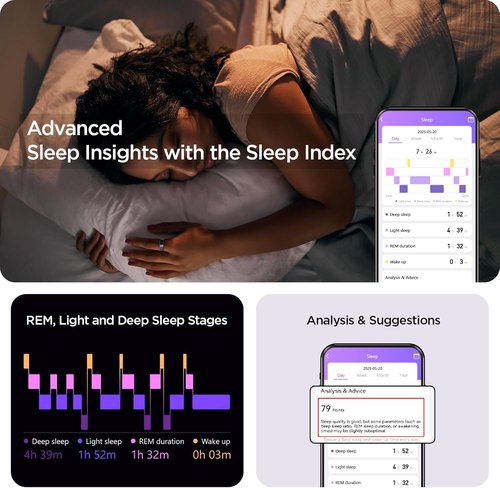 BENIO Gen 2 Smart Ring for Women & Men, Heart Rate,Fitness Tracker with Sleep，Step/Sleep/Blood Oxygen/Heart Rate Tracker, 5ATM Waterproof for iOS and Android,No Subscription, Xmas Gifts,Black 7.5