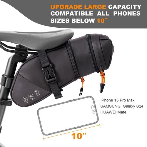 NDakter Bike Seat Bag - 2L Waterproof Bicycle Saddle Pouch with Adjustable Storage & Reflective Coating