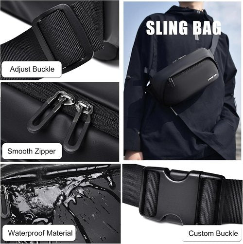FANDARE Sling Bag - Lightweight Crossbody Backpack for Men | Casual Tactical Travel Pack - Black
