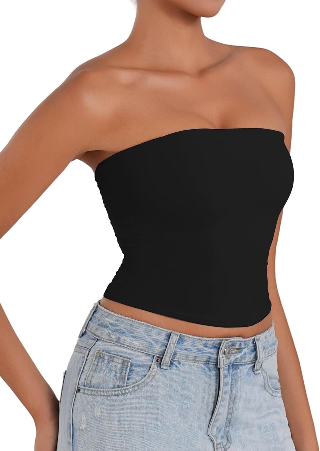 Sunzel Strapless Tube Top - Double Lined Sleeveless Crop Top for Summer Layering | Stylish Bandeau Design