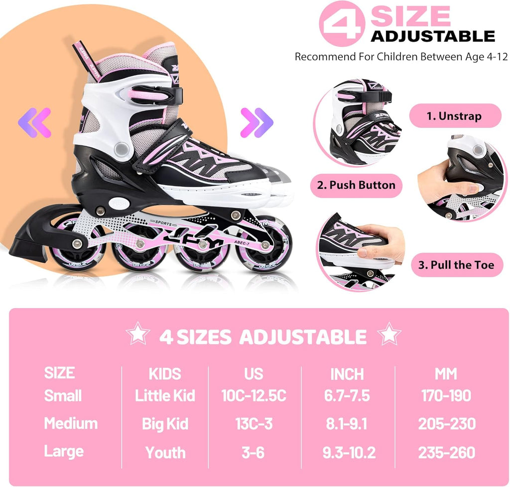 2PM SPORTS Cytia Pink Girls Inline Skates - Adjustable Light-Up Wheels for Fun & Safety