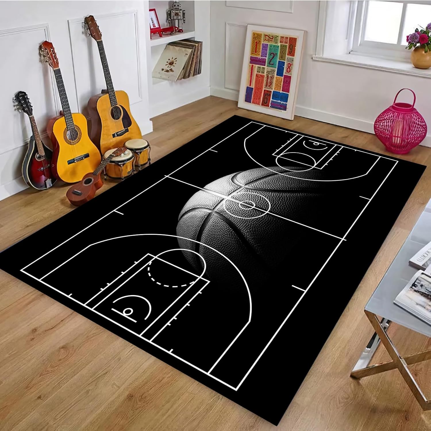 Skiennix Basketball Rug - Non-Slip Court Design for Bedroom & Game Room | 3'x5' Size