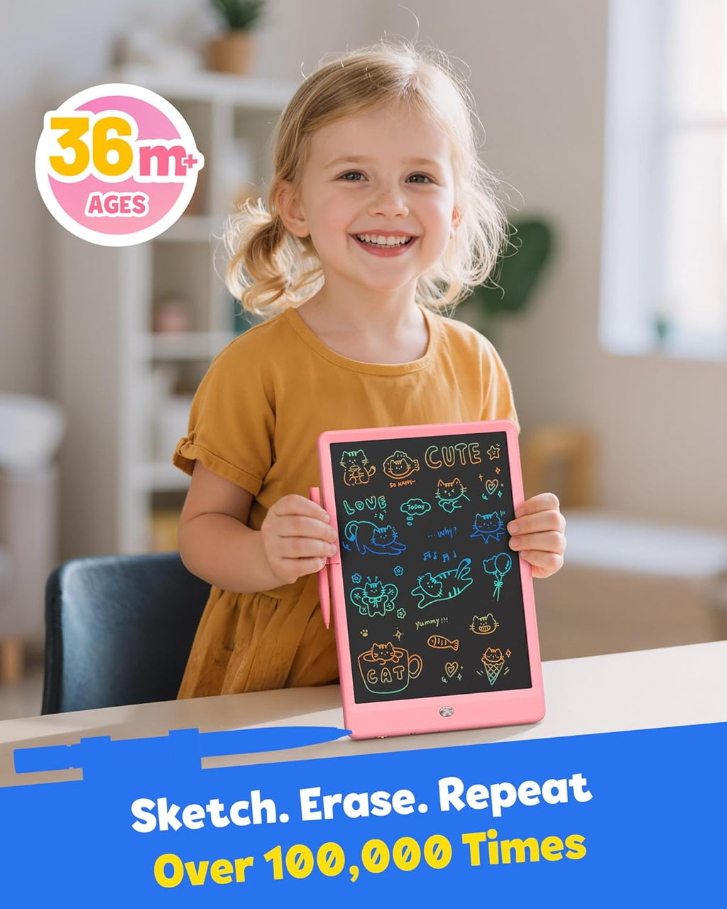 TEKFUN LCD Writing Tablet - 10-Inch Mess-Free Doodle Board for Kids | Perfect Easter Gift (Pink)