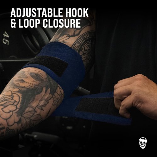 Gymreapers Weightlifting Elbow Wraps (1 Pair) - Flexible 40'' Elbow Compression Strap & Joint Support Brace - For Bench Press, Powerlifting, and Pressing (Navy)