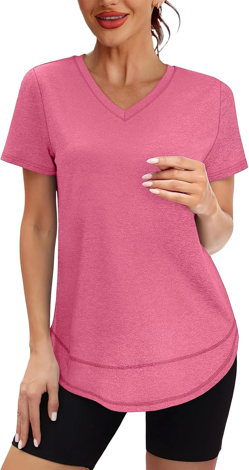 XIEERDUO Women's Quick-Dry Workout Tops - Short Sleeve V-Neck Shirts for Hiking & Running | S-3XL