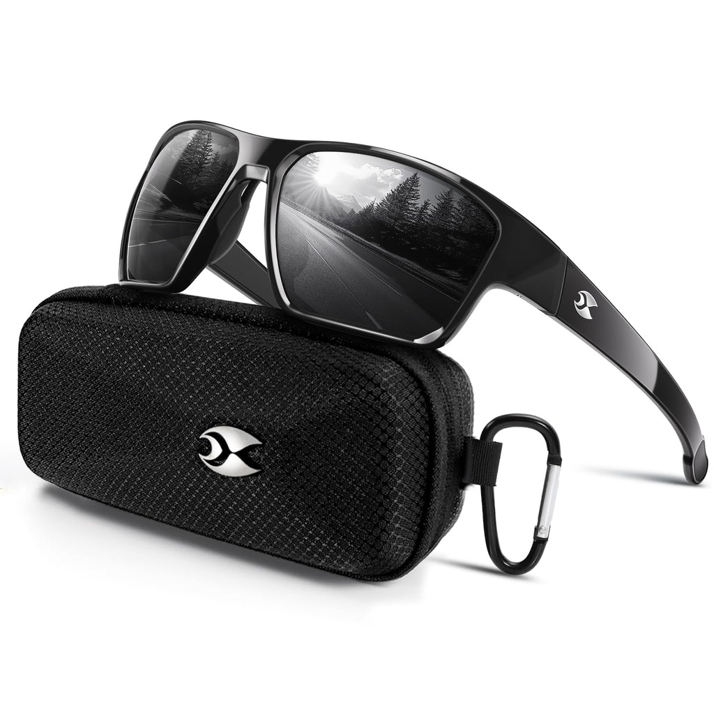 suoso Sports Polarized Sunglasses for Men: TR90 UV400 Protection Sun Glasses Womens Wrap Around Goggles for Drving Fishing Black