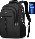 YAMTION Black Backpack - Versatile Laptop Bag with USB Port for School & Work | Unisex Design