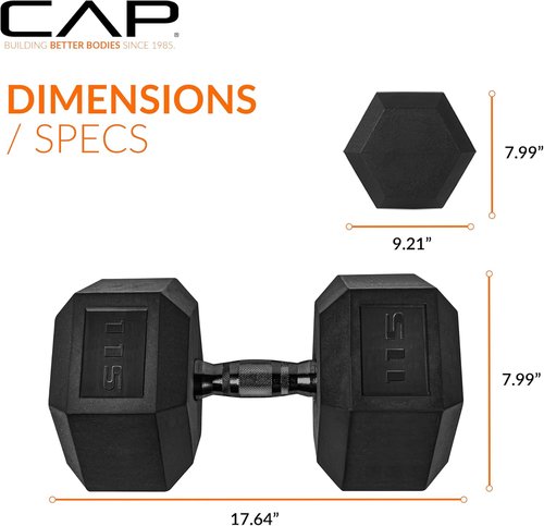 CAP Barbell Coated Hex Dumbbell Weight - Single | 10-120 lbs | Multiple Options