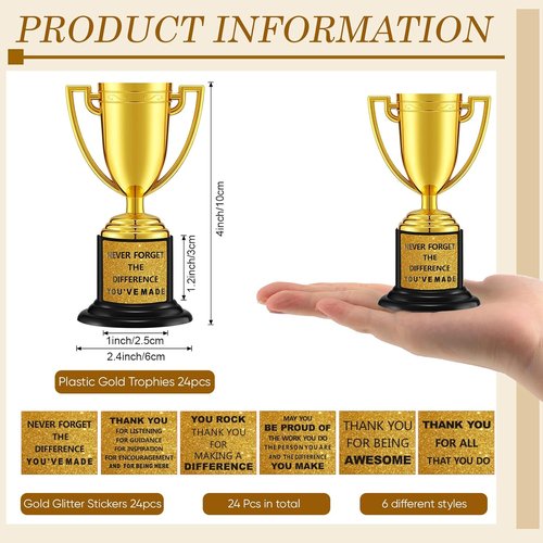 Highergo Mini Trophy Awards - 24 Pcs Gold Plastic Cups for Sports Competitions & Party Favors