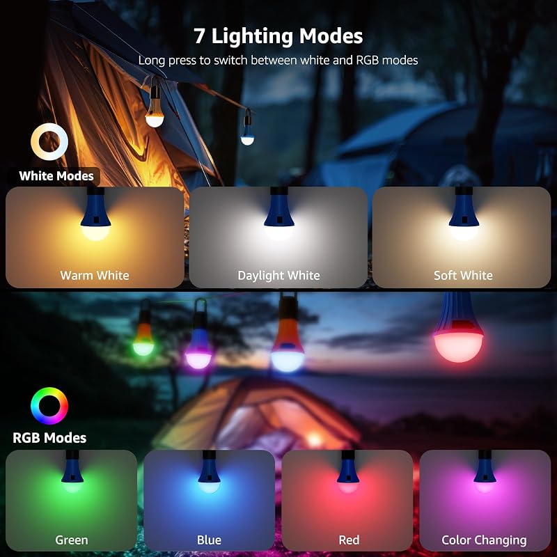Lepro 2-Pack LED Rechargeable Camping Lantern with 7 Light Modes