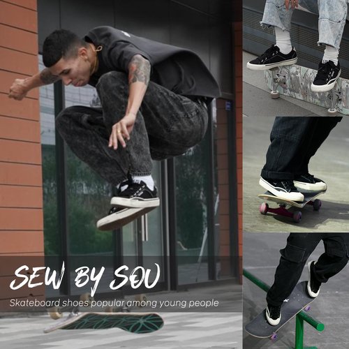 Skate Shoes for Men Women Low Top Pro Skateboard Training Casual Sneakers Black
