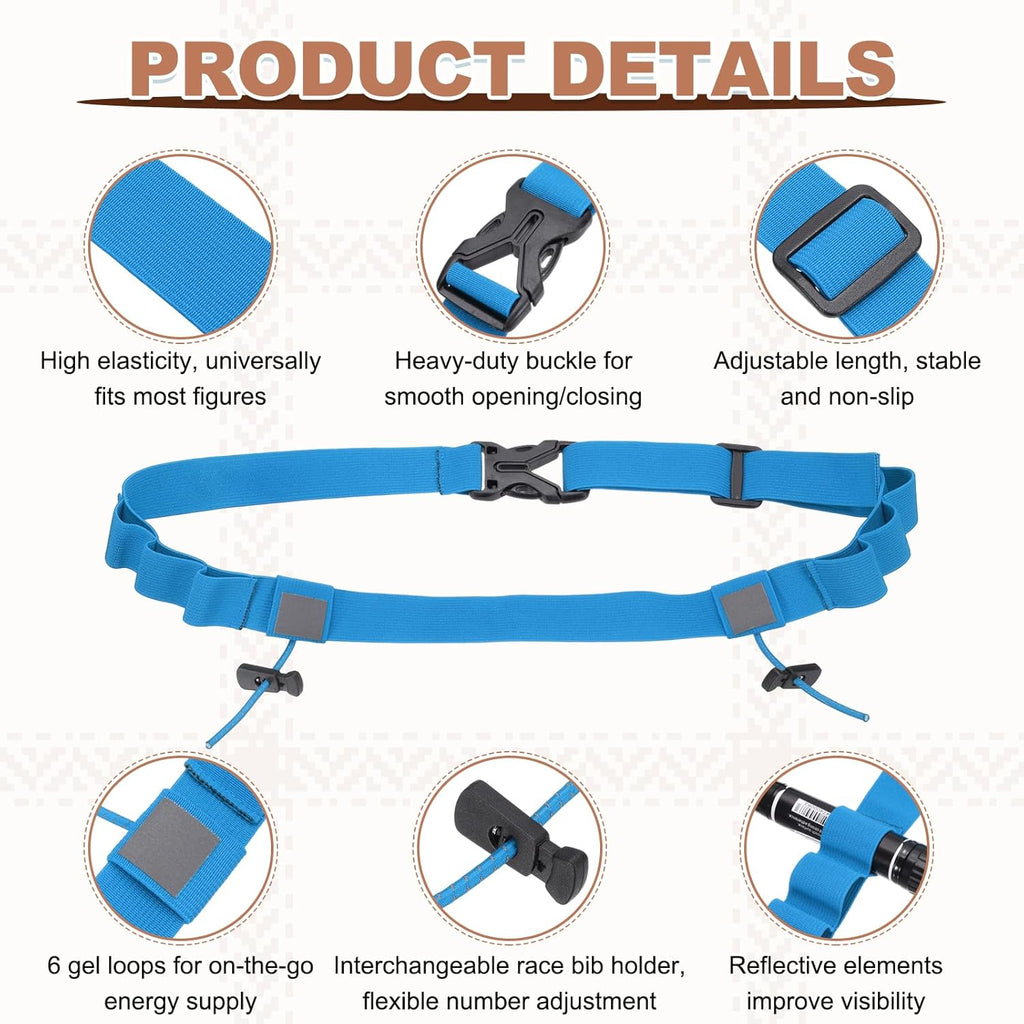 Skiennix Race Bib Belt - Comfortable Elastic Running Number Holder with 6 Gel Loops | 2-Pack in Orange/Sky Blue