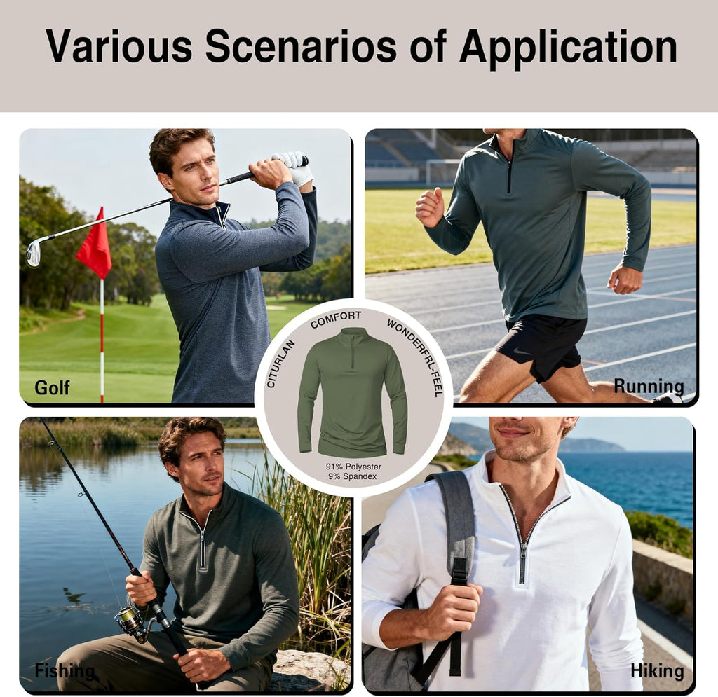 Skiennix Men's Quarter Zip Pullover - UPF 50+ Moisture-Wicking & Breathable Golf Shirt