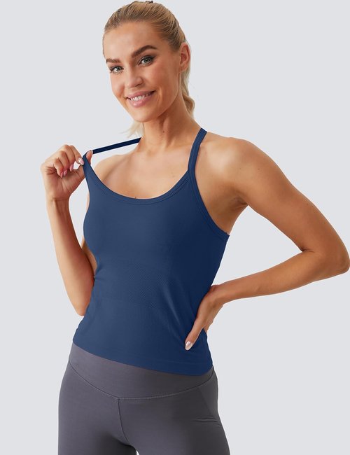 MathCat Workout Tank Top - Women's Sleeveless Gym Top with Built-In Bra | Seamless Racerback Yoga Shirt