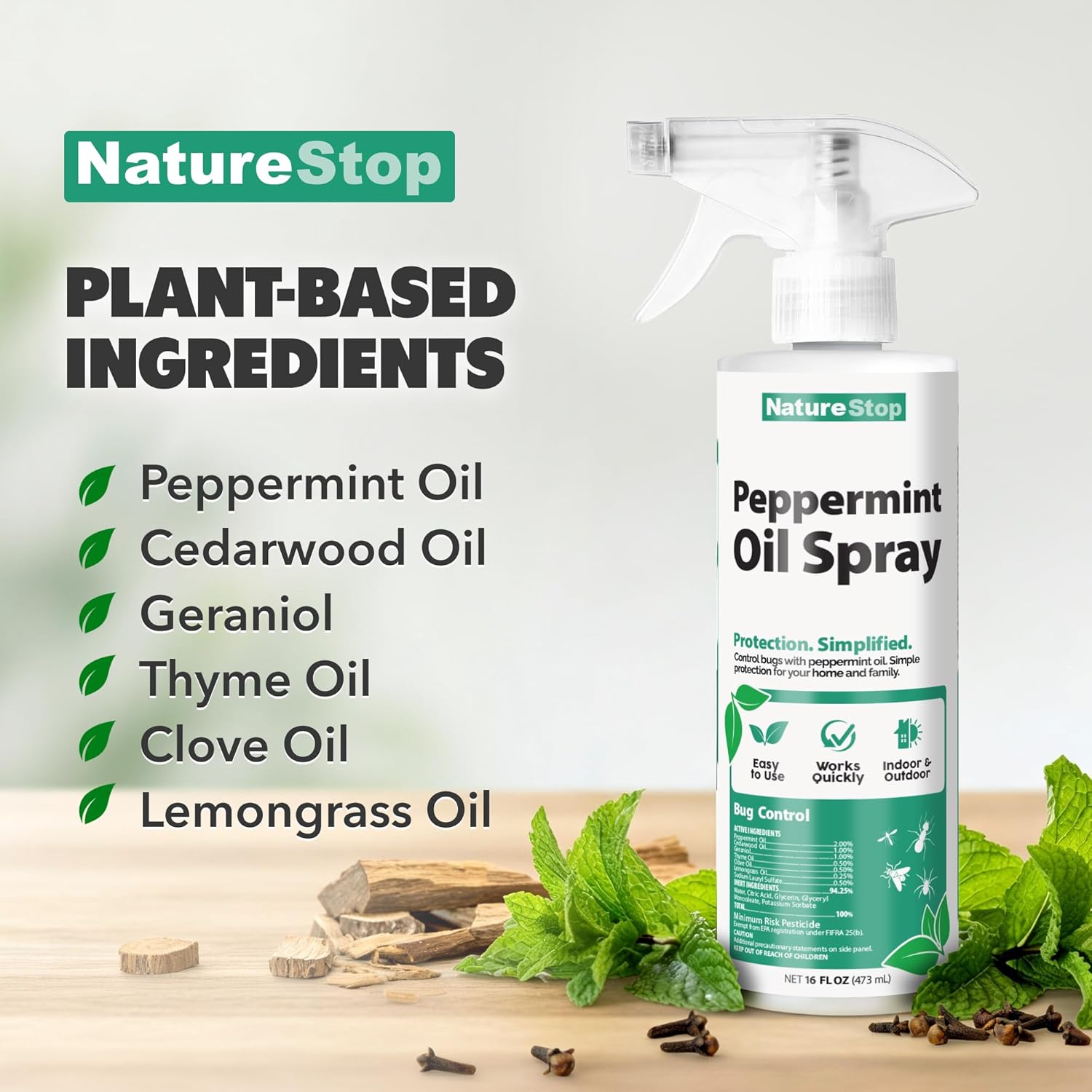Peppermint Oil Insect Repellent Spray - Natural Bug Deterrent for Indoor & Outdoor Use | 16 oz (475mL)