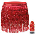 Funcredible Red Sequin Skirt - Sparkly Fringe Mini Skirt with Chunky Glitter - Hula Skirt - Sparkly and Shimmery Mini Skirt for Women and Girls