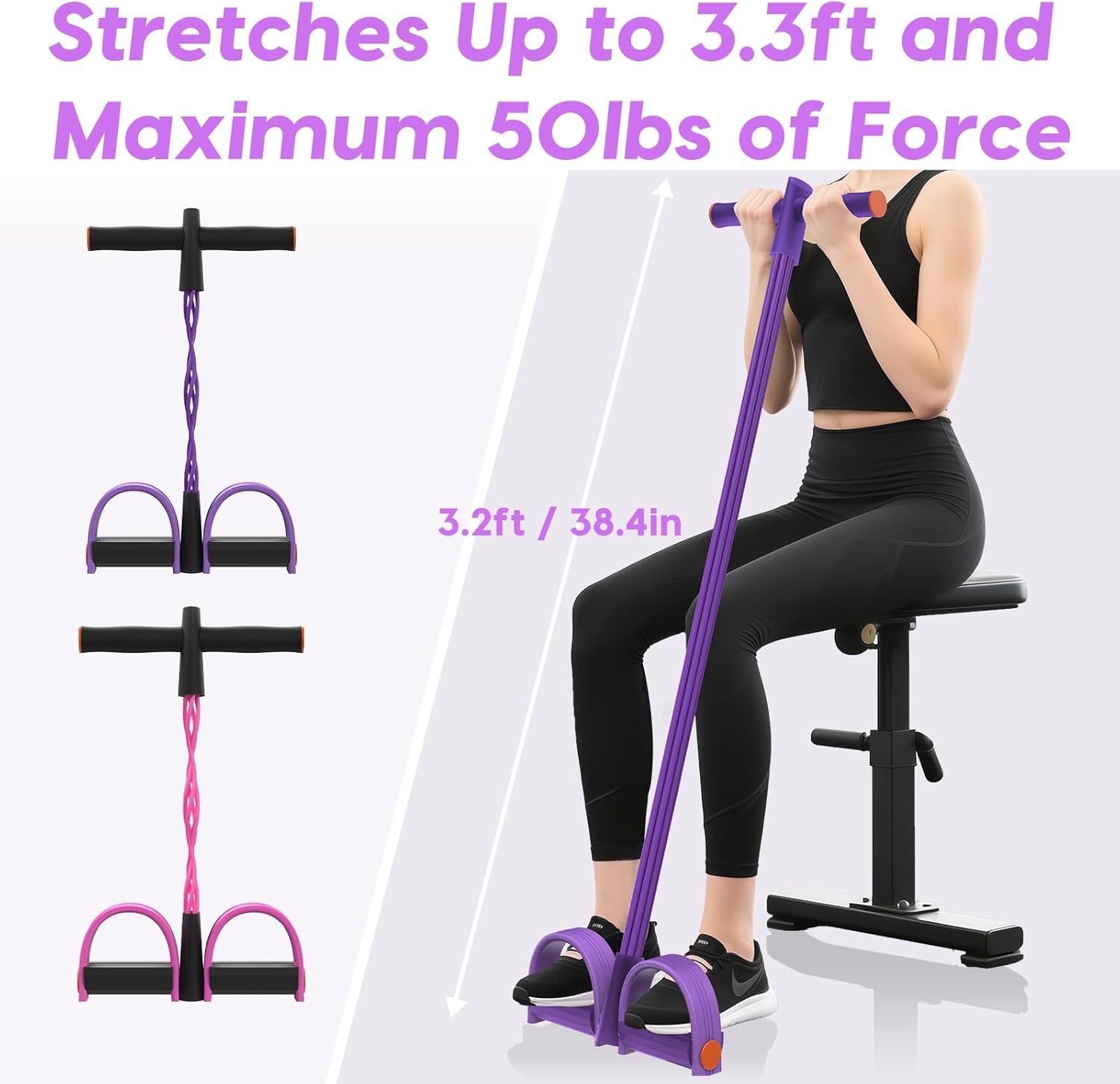 Resistance Bands - Skiennix 6-Tube Elastic Foot Pedal Set for Full-Body Workout | Natural Rubber
