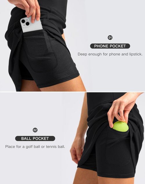 SANTINY 18" Skorts for Women with 4 Pockets High Waist Long Athletic Tennis Skirt Golf Skort Dressy Casual (Black_L)