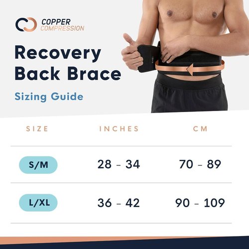 Copper Compression Back Brace - Copper Infused Lumbar Support for Pain Relief | Adjustable & Breathable (Waist 36" - 42")