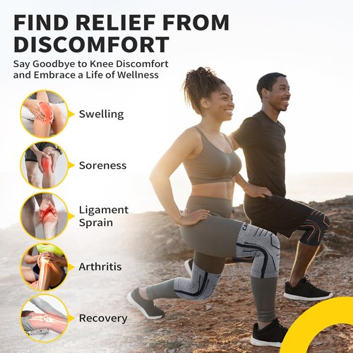 CAMBIVO Knee Brace for Women & Men, 2 Pack Lightweight Latex Free Knee Compression Sleeves with Side Stabilizers for Knee Pain Relief, Running, Walking, Workout & Daily Support (Gray, Large)