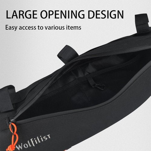WOLFILIST Waterproof Bike Frame Bag - Under Top Tube Triangle Storage Pouch for MTB & Road Bikes - Holds Cycling Tools, Accessories Securely