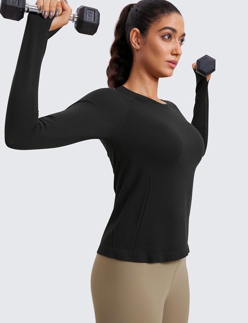 CRZ YOGA Seamless Long Sleeve Shirt for Women - Breathable Workout Top in Waist Length