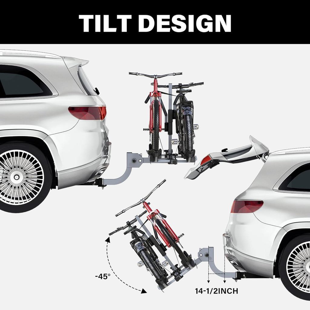 WILDROAD 2-Bike Hitch Rack - Foldable & Wobble-Free Design for Standard, Fat Tire & E-Bikes | 180 lbs Capacity