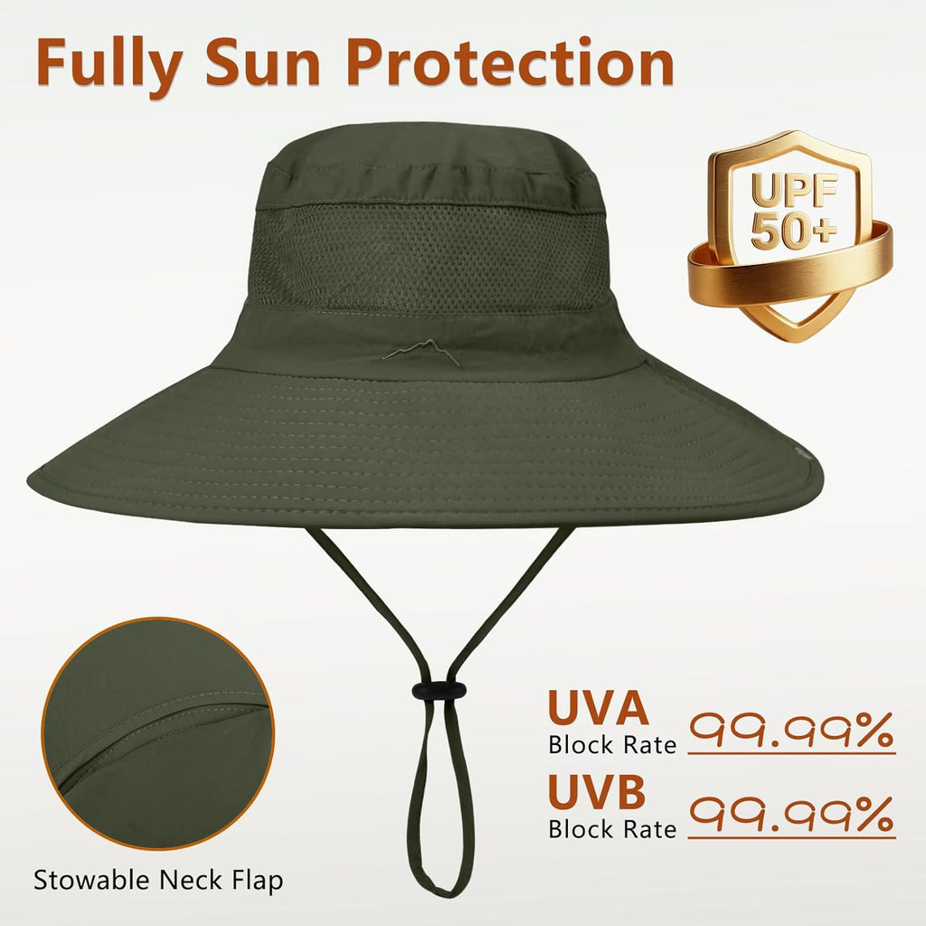 ZOORON Sun Hats - Waterproof Fishing Hat with Neck Flap | UPF 50+ Wide Brim for Hiking & Safari