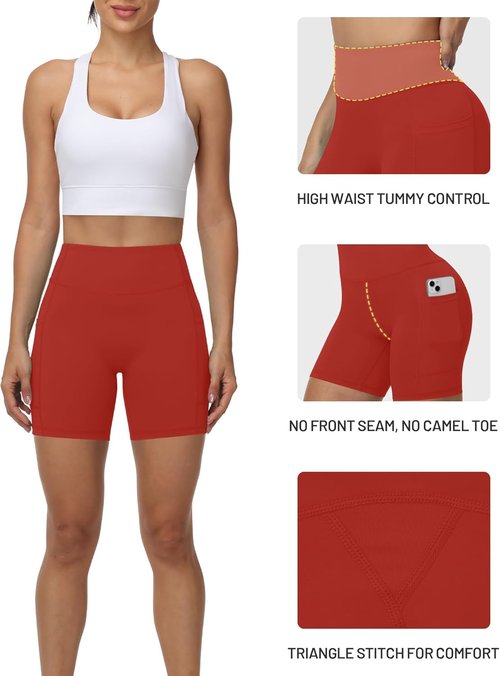 Moozava Women's Biker Workout Shorts - High Waist Tummy Control | 8"/5"/3" Spandex with Pockets for Gym & Yoga