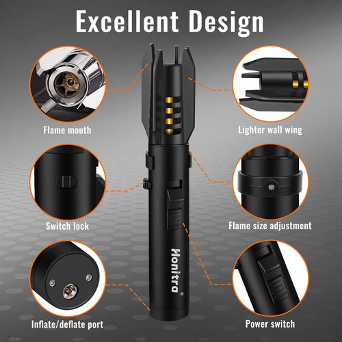 Torch Lighters, Butane Lighters, Adjustable Jet Flame Torch Lighters, Windproof Refillable Gas Torch Lighter Long Lighter for Candle, Grill, BBQ, Fireworks(Butane Not Included) (Black)