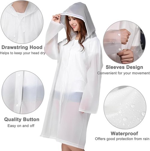 Cosowe Rain Ponchos for Adults - Reusable Emergency Raincoats with Hood & Drawstring | 2 Pack