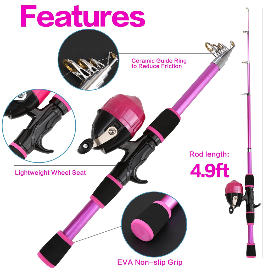 KecchKrezing Kids Telescopic Fishing Pole Set – 2 Rods 2 Reels with Gear Bag & Accessories, Fishing Starter Kit for Boys & Girls, Travel Gift Combo